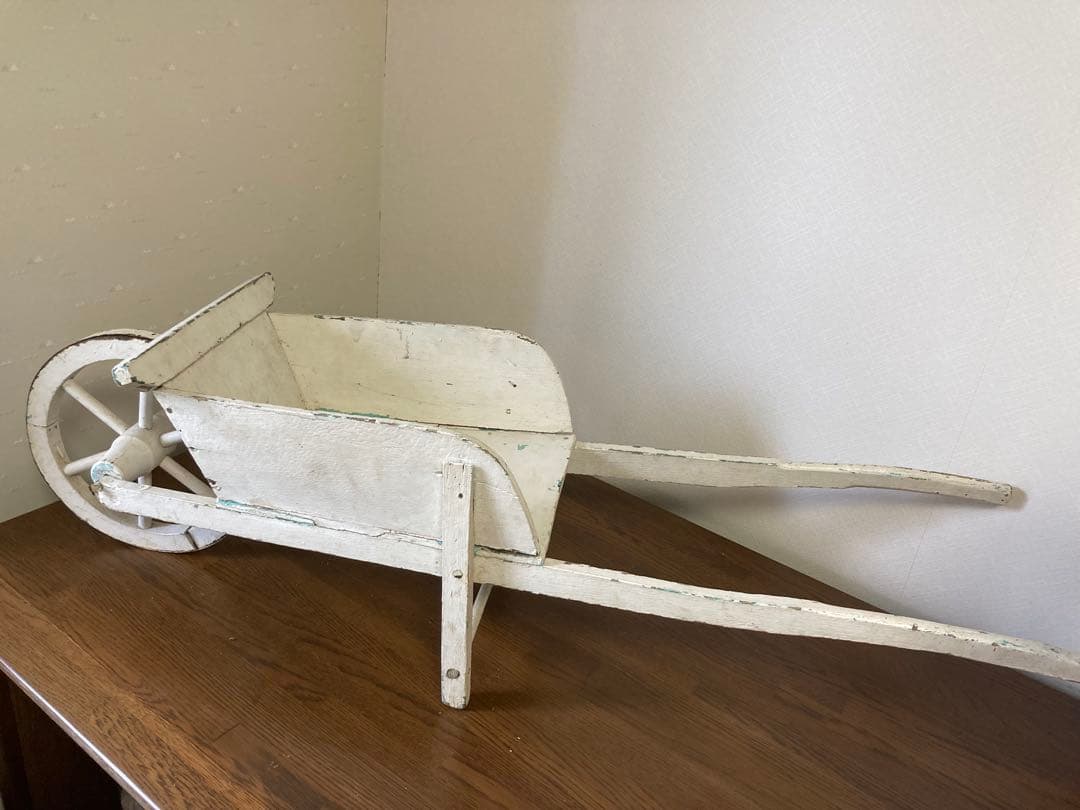 フランス アンティーク ホワイト ペイント 木製カート 手押し車 花車プランター