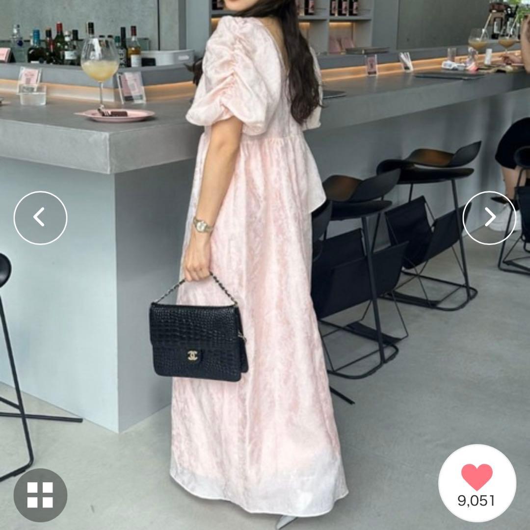 ANDRESD バブルスリーブジャガードドレス ピンク