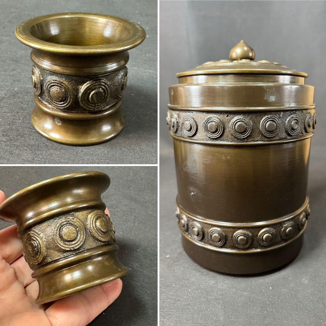 E964 送料無料　唐銅皆具　建水　尺立　水指　茶道具　蓋置 共箱　口糸目