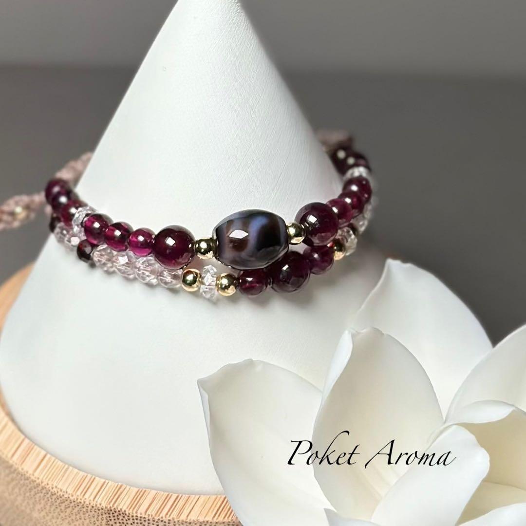 『照精』如意天珠とロードナイトガーネットのマクラメブレスレット