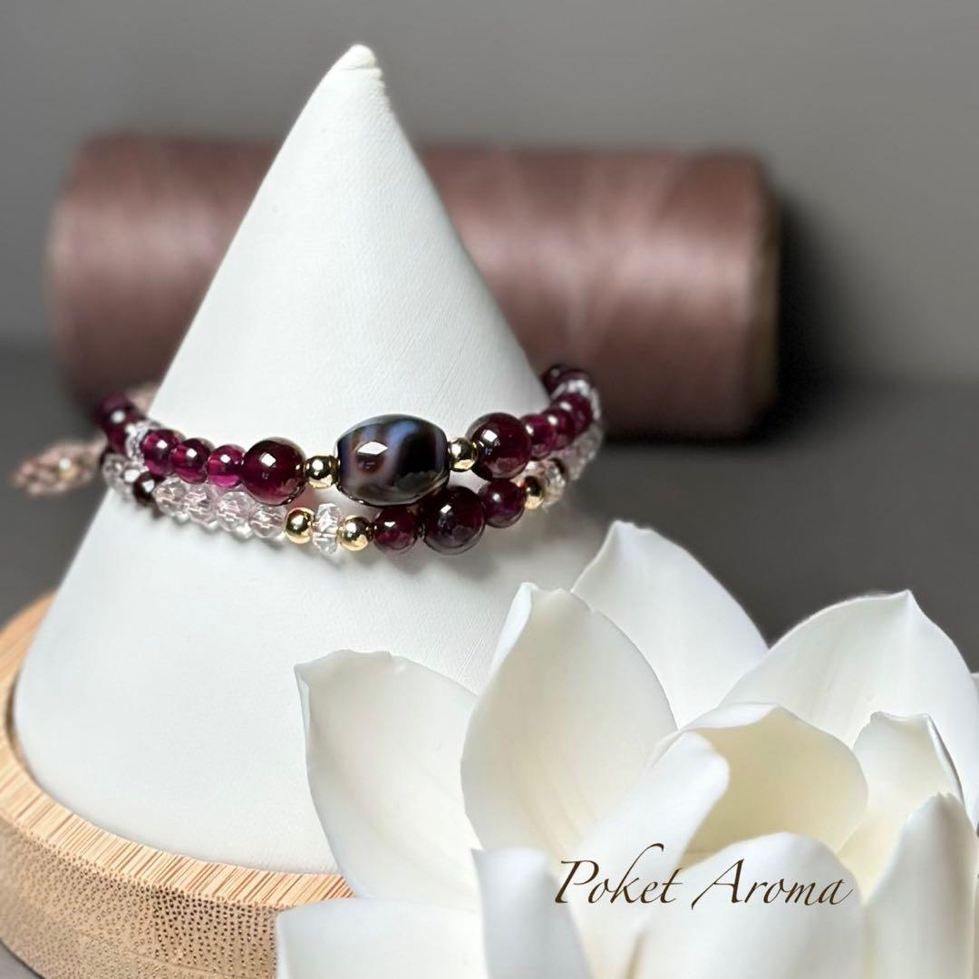 『照精』如意天珠とロードナイトガーネットのマクラメブレスレット