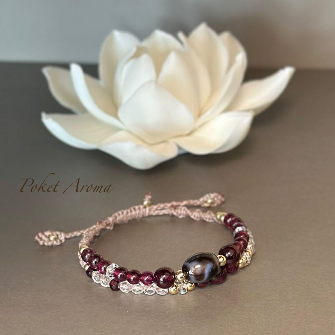 『照精』如意天珠とロードナイトガーネットのマクラメブレスレット