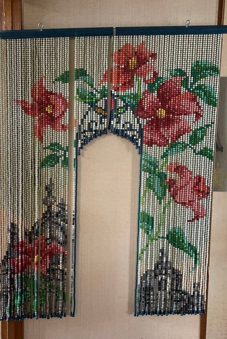 花柄ビーズのれん 花柄 レトロ 珠のれん すだれ