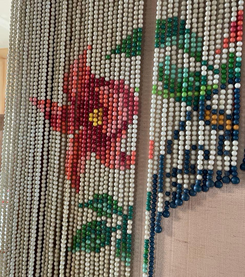 花柄ビーズのれん 花柄 レトロ 珠のれん すだれ