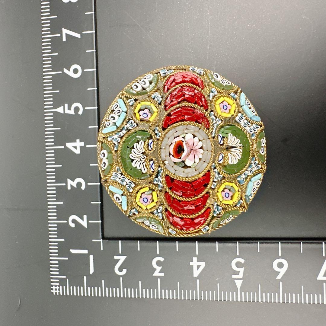 【vintage】イタリア製　マイクロモザイク　ブローチ　フラワー　微細デザイン