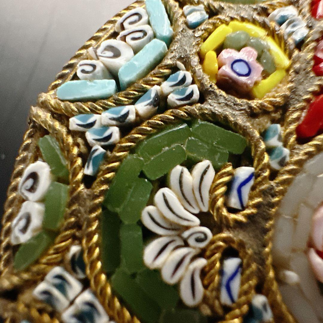 【vintage】イタリア製　マイクロモザイク　ブローチ　フラワー　微細デザイン