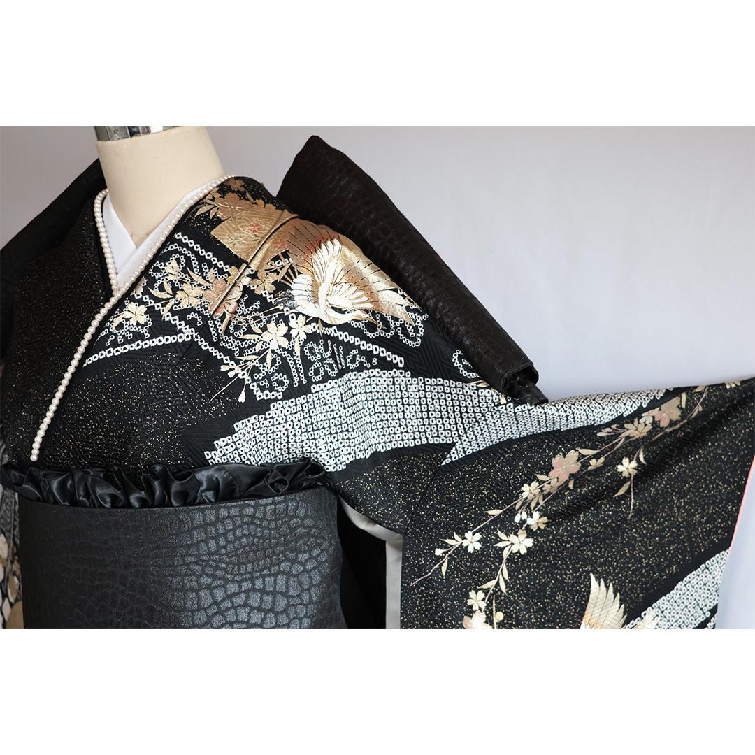 【フローラ】豪華■やまと部分絞り黒■振袖8点セットフルセット成人式GB13