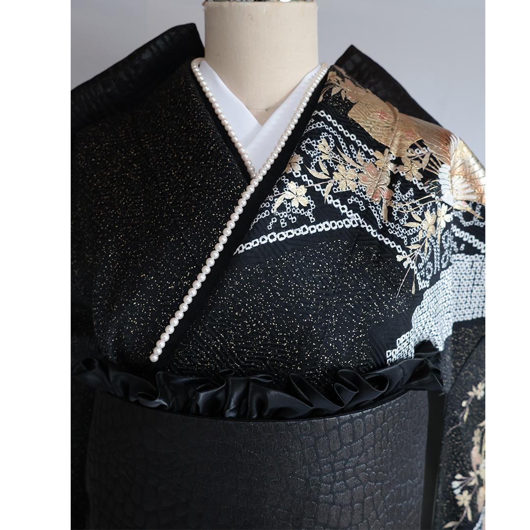 【フローラ】豪華■やまと部分絞り黒■振袖8点セットフルセット成人式GB13