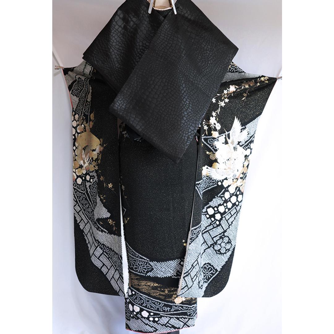 【フローラ】豪華■やまと部分絞り黒■振袖8点セットフルセット成人式GB13