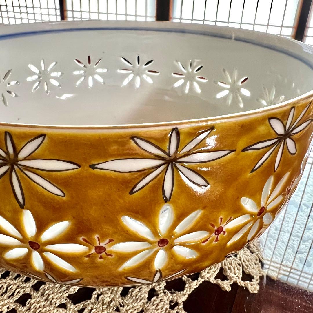 新品未使用 長谷川紀代 すかし彫花鳥文 菓子鉢 作家もの 九谷焼 共箱 共布