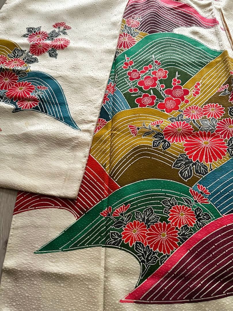 【未使用級】鹿の子地紋 振袖 扇面吉祥花文様 暈し八掛 成人式 卒業式