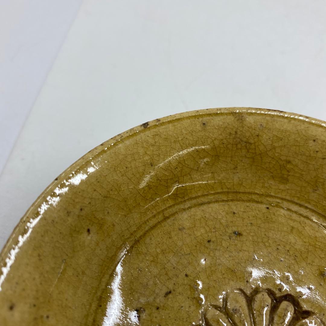 江戸時代　黄瀬戸小皿5枚　木箱付　直径11㎝　東Y7-0328☆2Fタニト