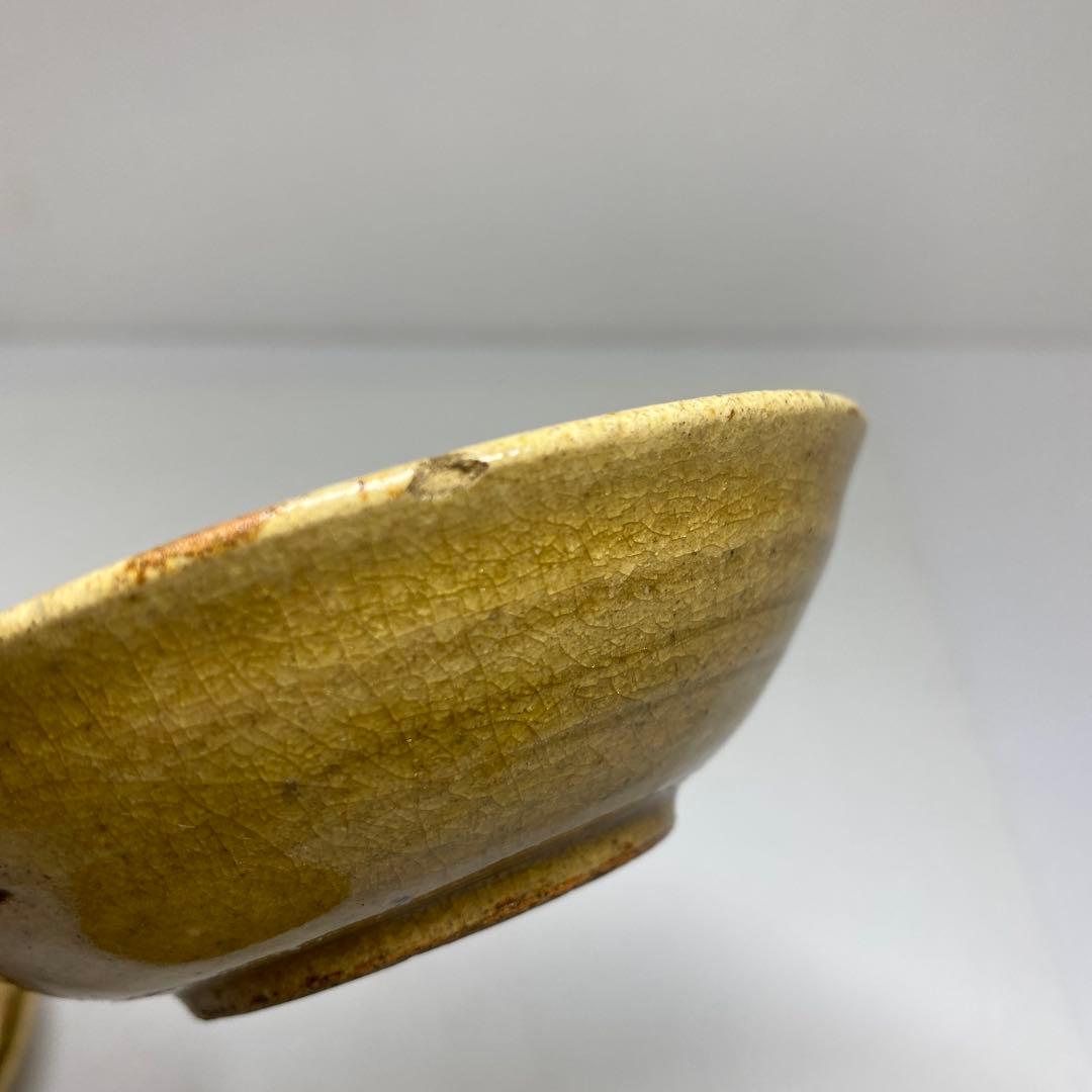 江戸時代　黄瀬戸小皿5枚　木箱付　直径11㎝　東Y7-0328☆2Fタニト