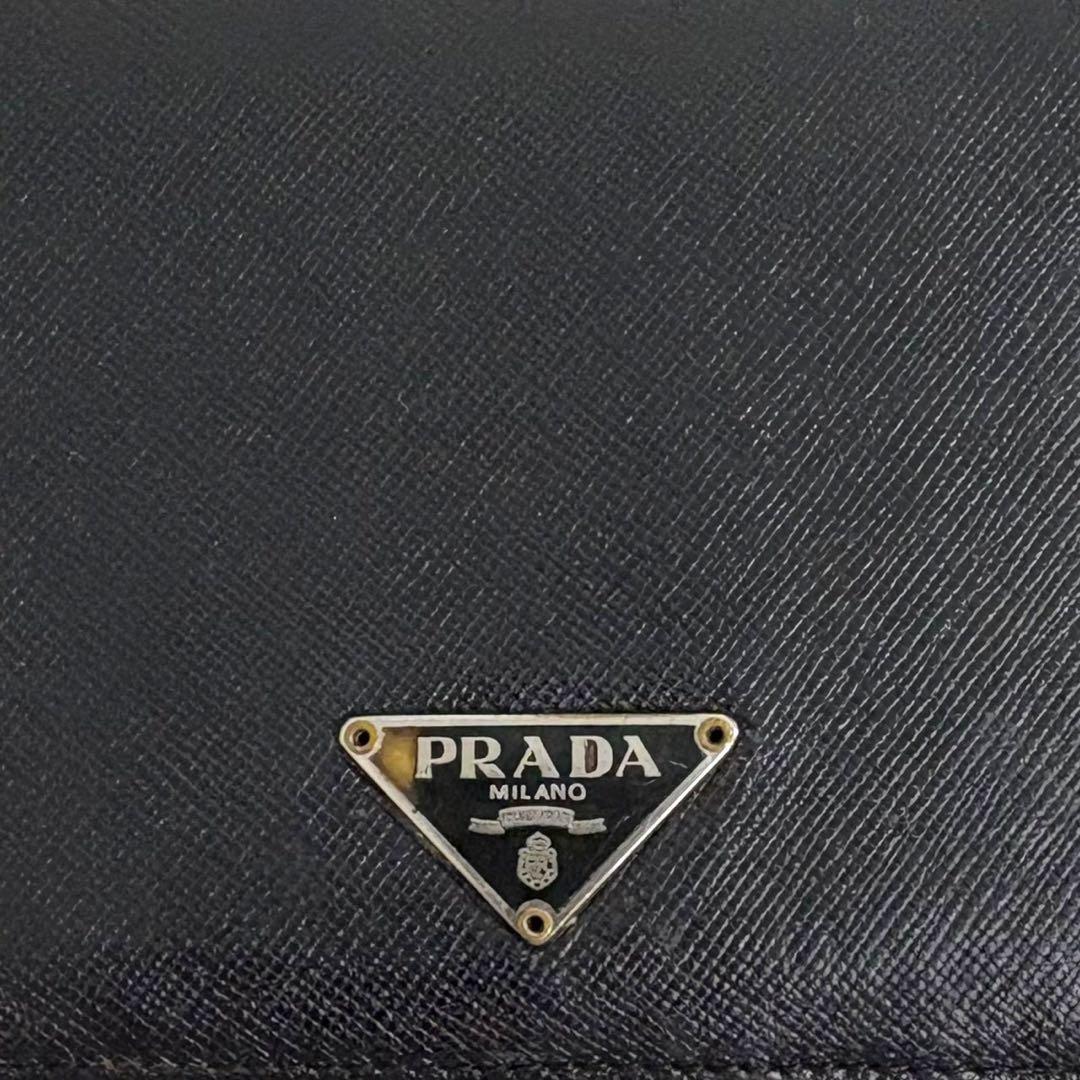 美品✨ PRADA プラダ 二つ折り財布 サフィアーノ ブラック 三角ロゴ