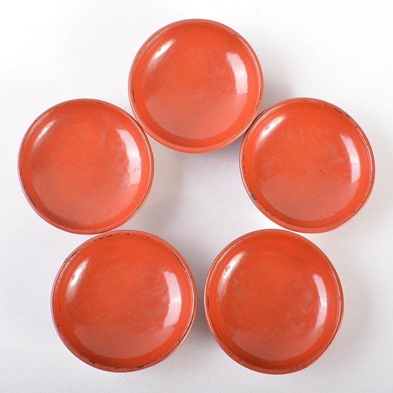 古民具　根来塗　時代根来　朱塗　酒盃　五客　時代合わせ箱　D　R7545