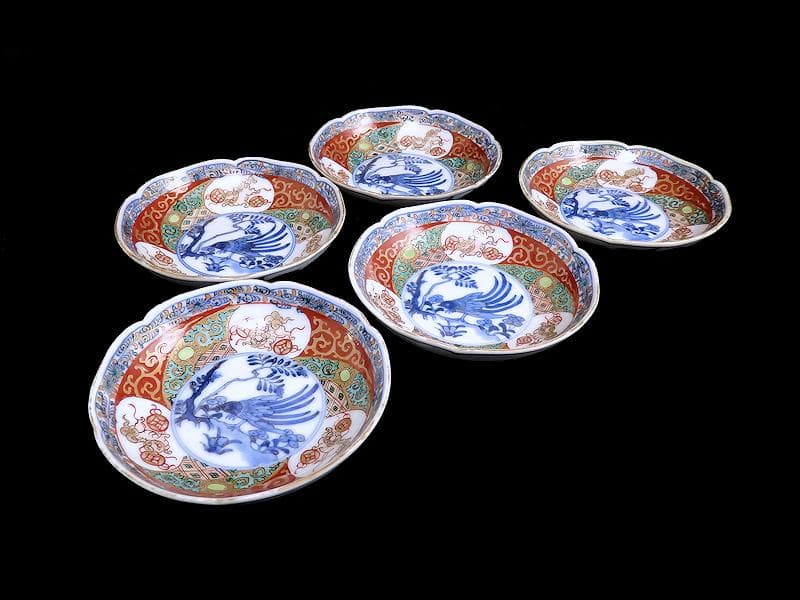 古伊万里　金襴手　玉乗り獅子に鳥の図　３寸半皿　５枚　066AS-CIf