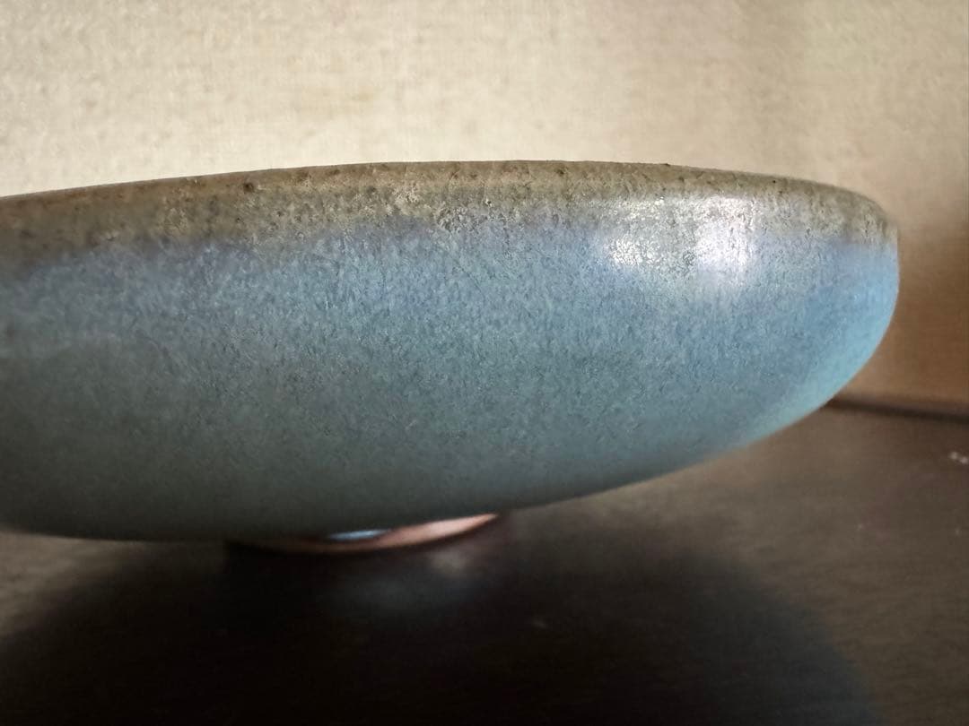 中国骨董　古鈞窯皿　月白釉鈞窯赤斑紋盤　茶道具　文房　窯変(N-20)