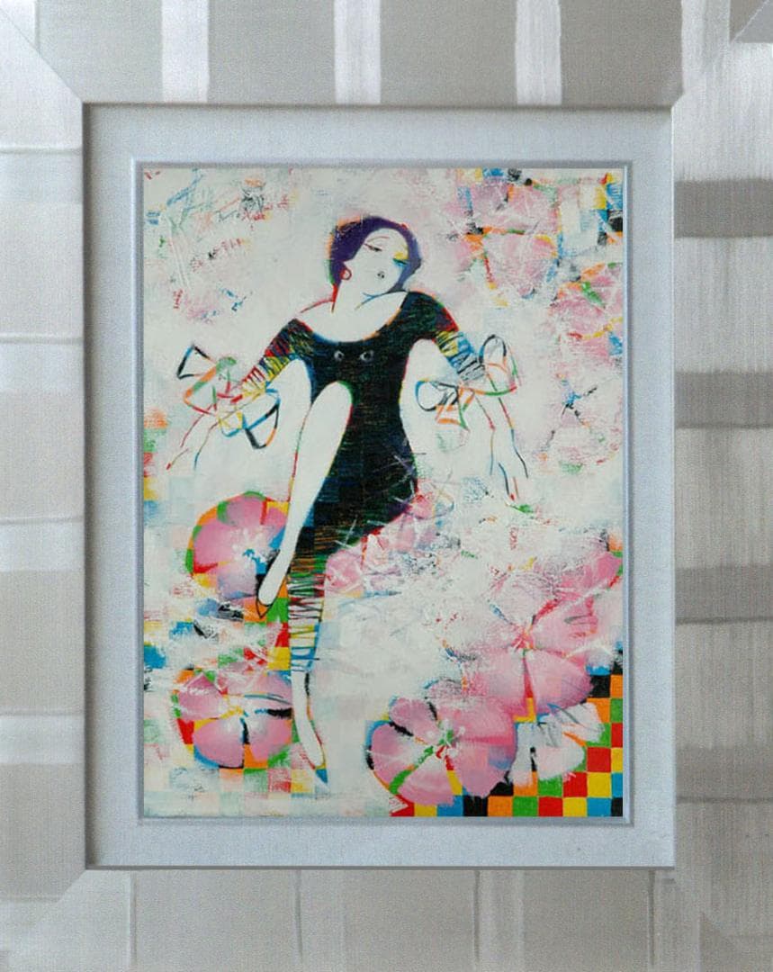 油絵 菅家令子 絵 絵画インテリア 額付(白) uF6-010211 人物 女性