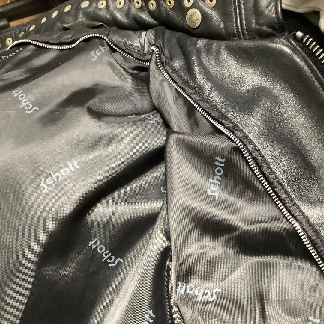 Schott スタッズ付きレザーシングルライダースジャケット K-321 メンズ