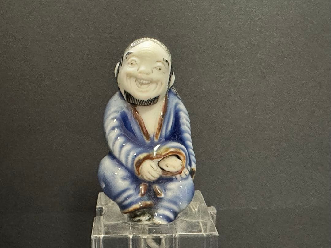 【根付(netsuke)】陶器　瑠璃鉄釉蝦蟇仙人根付　江戸時代