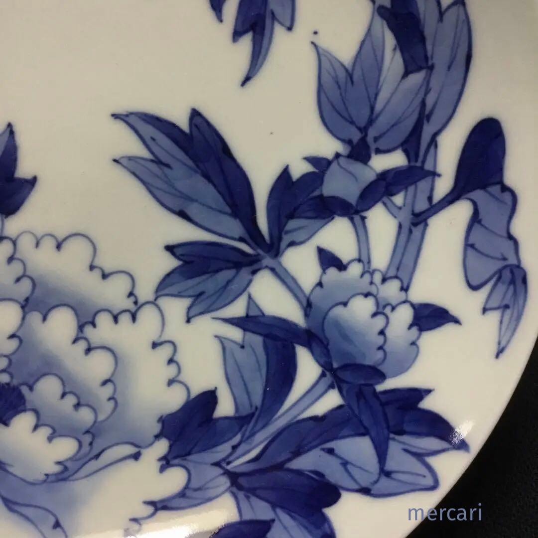 有田焼 鍋島様式 染付芍薬文 七寸高台皿  /骨董/時代物