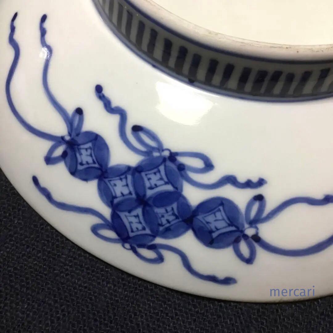 有田焼 鍋島様式 染付芍薬文 七寸高台皿  /骨董/時代物