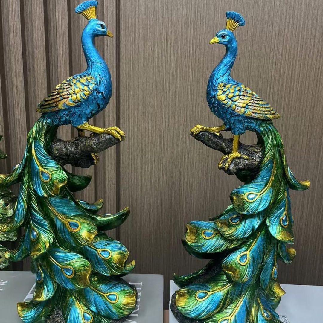孔雀の置物 青と緑のグラデーション2個セット