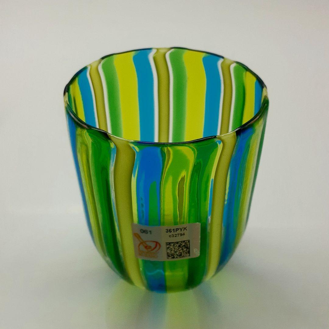 MURANO ムラノ 水色 グリーン イエロー ライン グラス