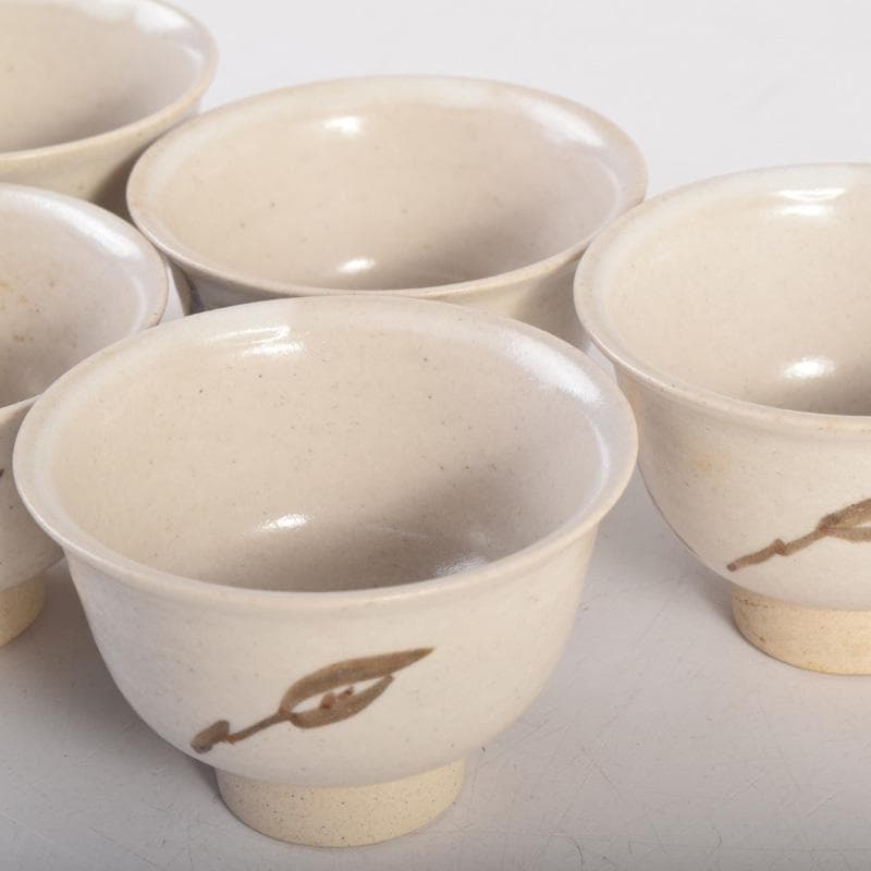 煎茶道具　虫明焼　岡本英山作　草文　煎茶碗　五客　C　8285