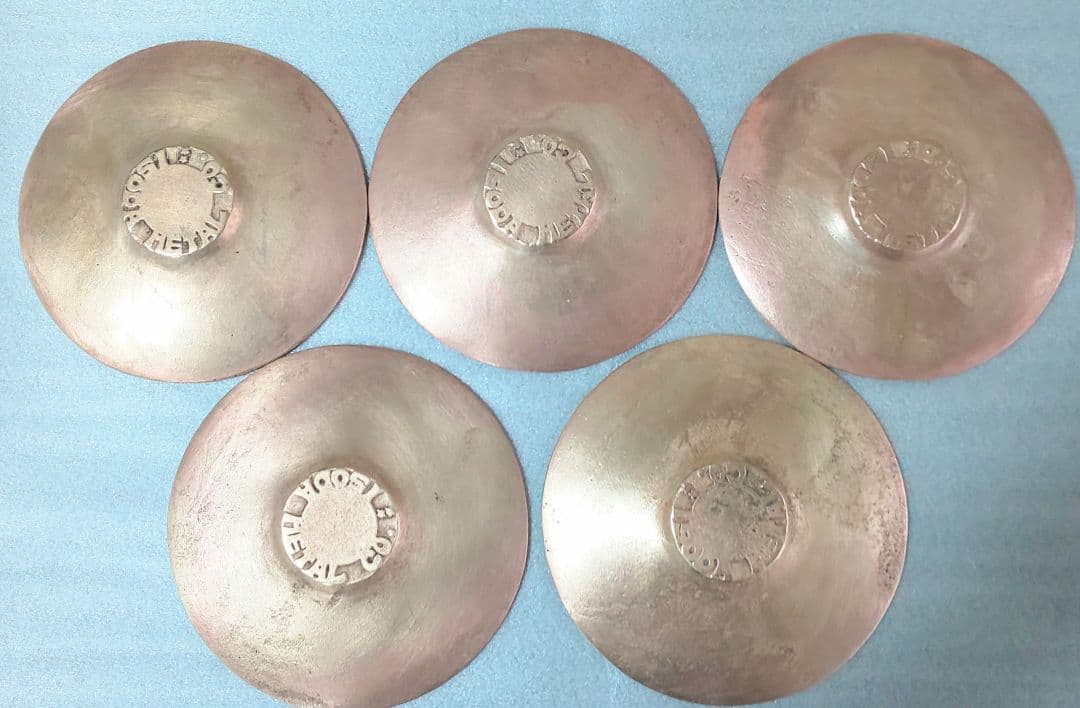 銅製茶托五客 陽咸二作 獅子魚鶴図 煎茶道具 煎茶器 銅茶托