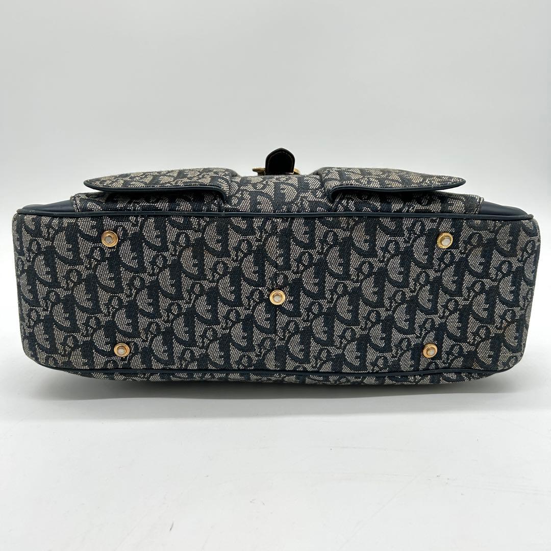 【美品】クリスチャンディオール ダブルサドル ハンドバッグ トロッター ネイビー