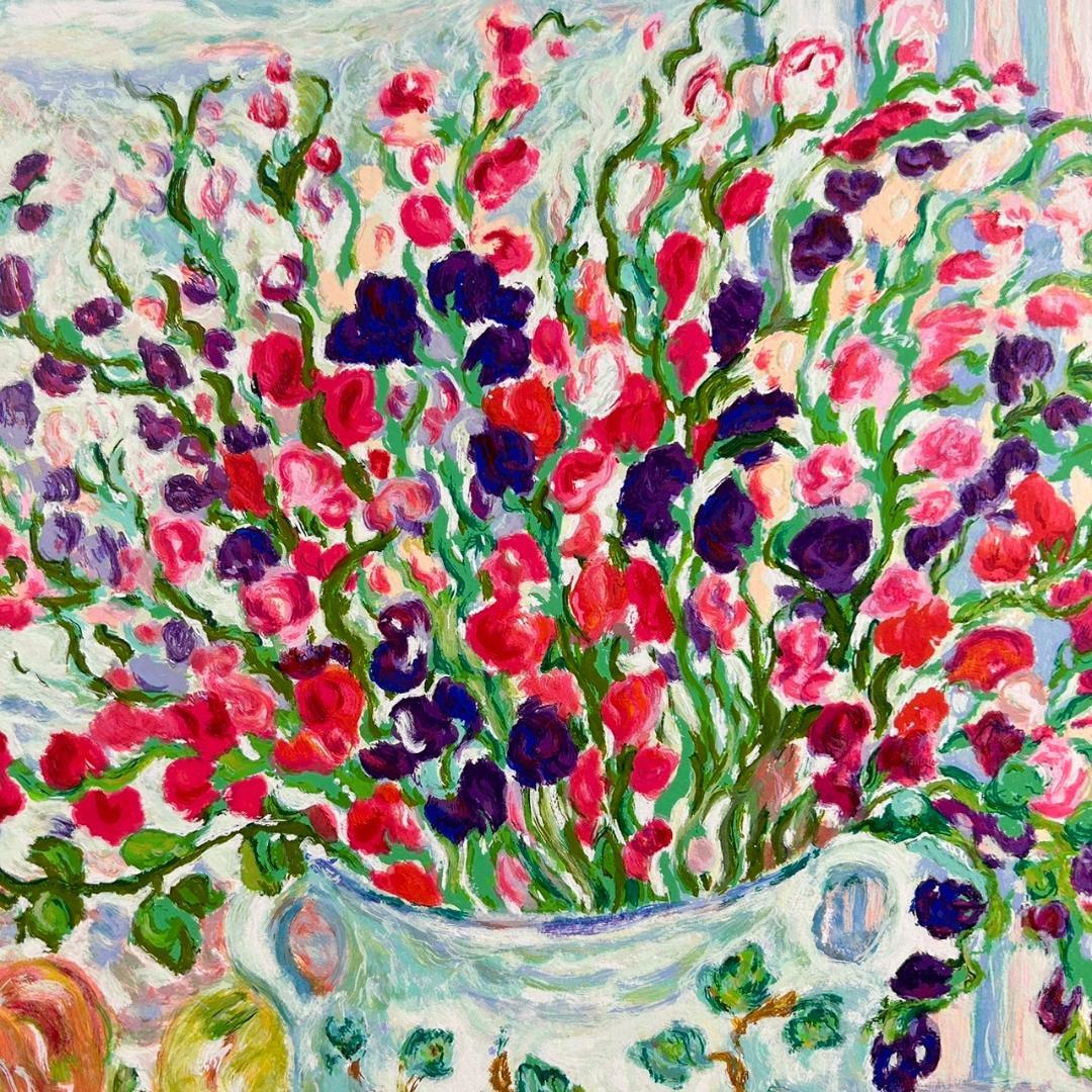 美品 レスリー・セイヤー「スイートピーズ」シルクスクリーン 直筆サイン入 額縁入