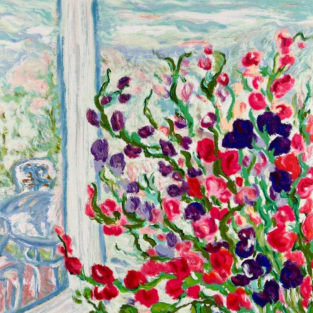 美品 レスリー・セイヤー「スイートピーズ」シルクスクリーン 直筆サイン入 額縁入