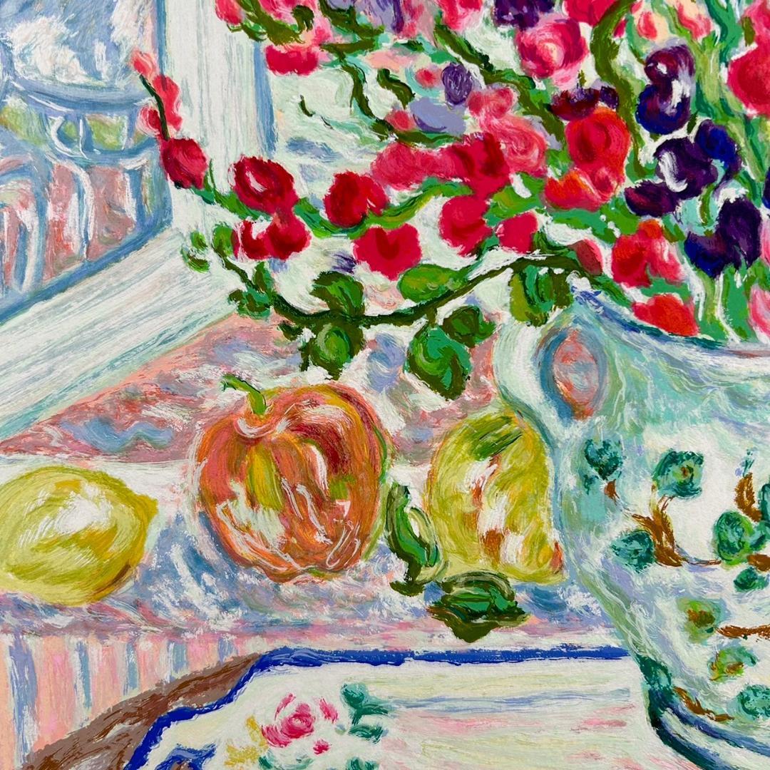 美品 レスリー・セイヤー「スイートピーズ」シルクスクリーン 直筆サイン入 額縁入