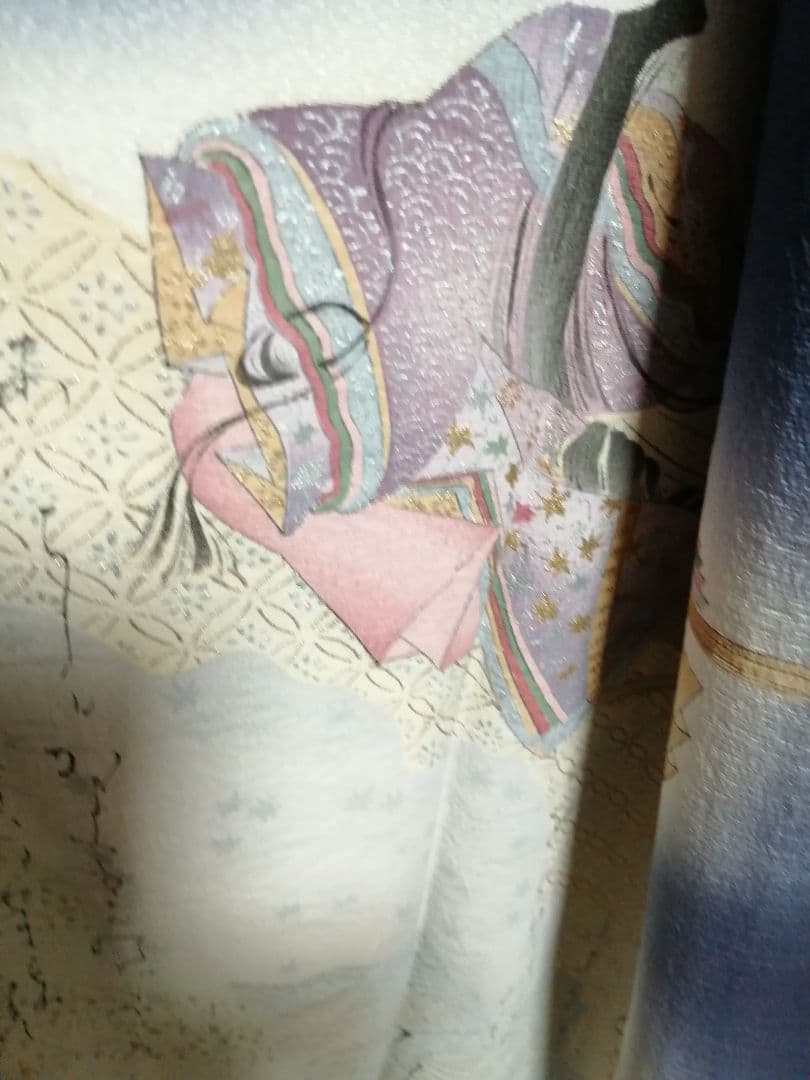 【年末価格】平家物語　紺色グラデーション 訪問着 伝統的な和柄　和歌入り　作家物