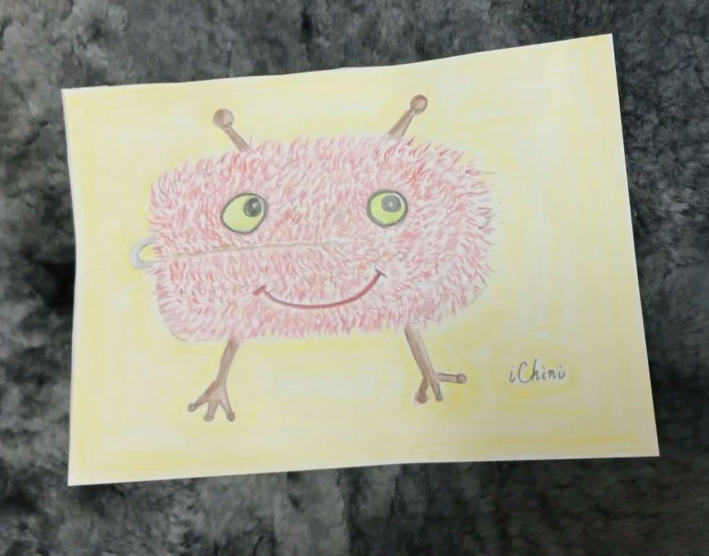 絵　赤い毛虫のたわし