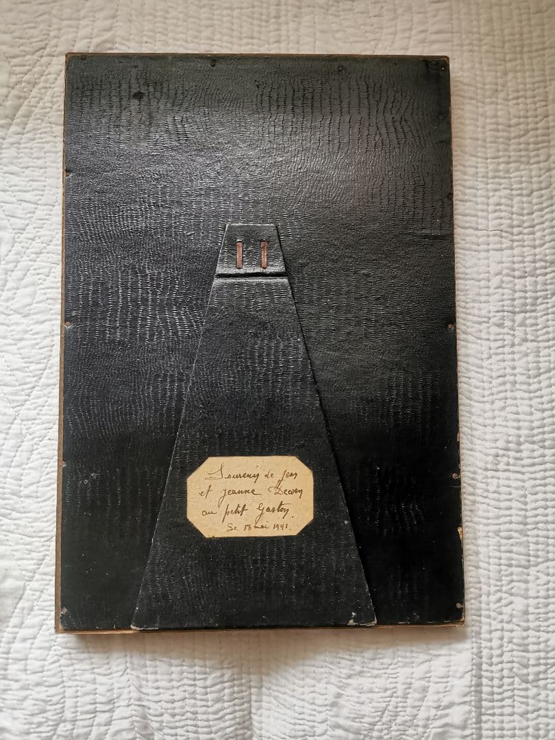 アンティークベルギー キリストと少年 初聖体 天使羊鳥透し絵 ローズ木彫フレーム