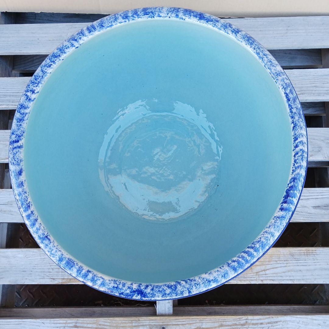 新品　∅50　陶器　睡蓮鉢　特大　メダカ鉢　難有　手書き絵　花柄　手造りLKB2