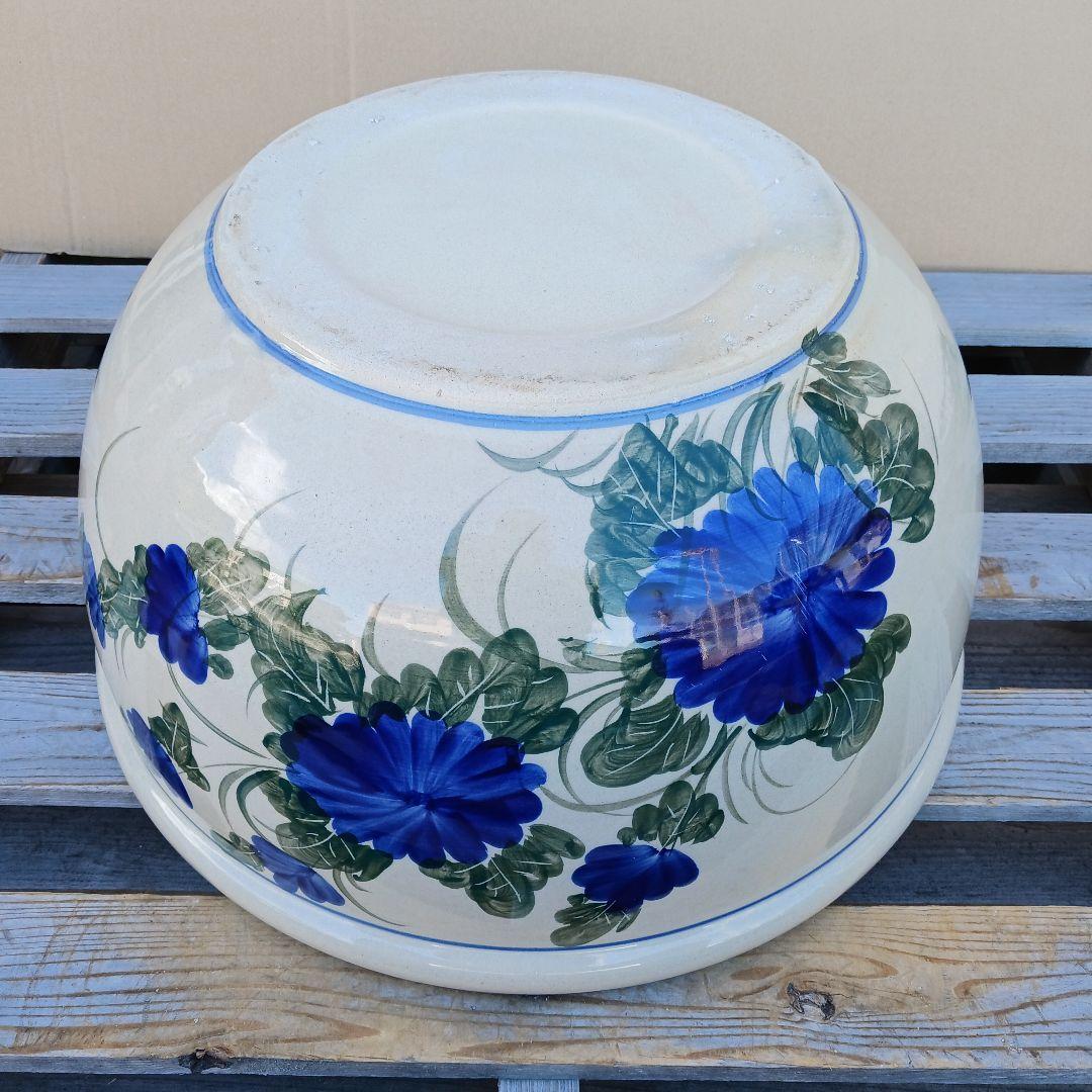 新品　∅50　陶器　睡蓮鉢　特大　メダカ鉢　難有　手書き絵　花柄　手造りLKB2