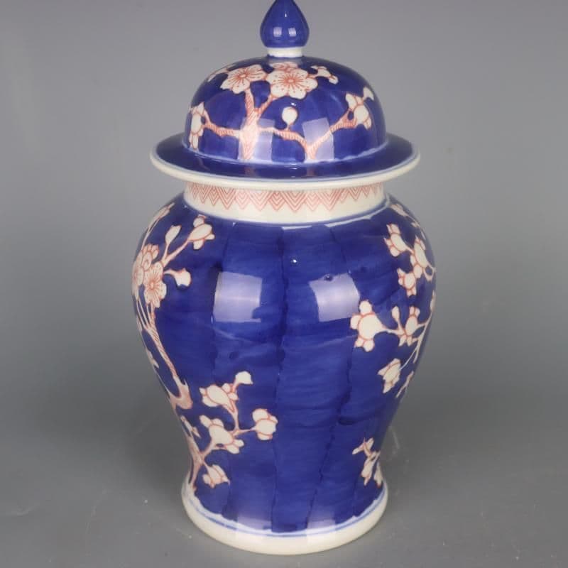 清康煕青花釉里氷梅紋将軍壺 景徳鎮 陶磁器 装飾品 現代工芸品 美術品 置物