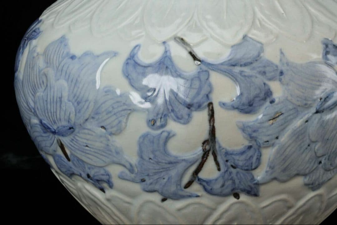 韓国人間文化財 安東五 作 樊川窯 李朝 高麗 古陶磁器 壺 共箱 染付辰砂