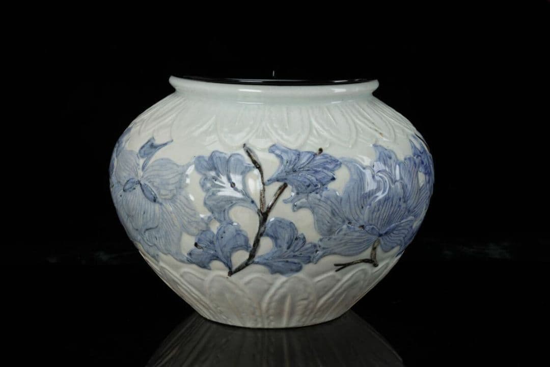 韓国人間文化財 安東五 作 樊川窯 李朝 高麗 古陶磁器 壺 共箱 染付辰砂