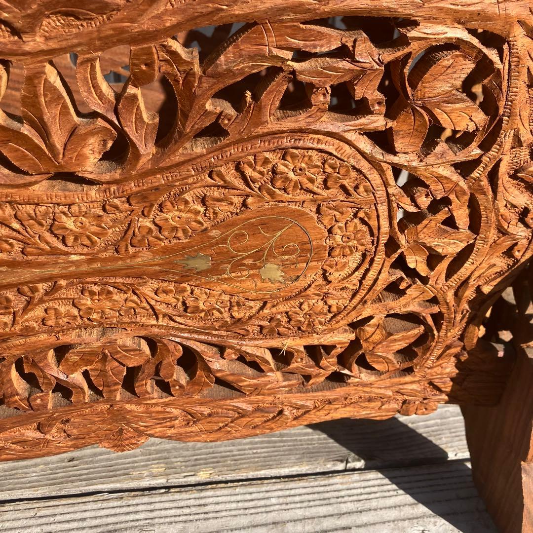アンティーク 象嵌細工 彫刻 木製マガジンラック レトロ ビンテージヴィンテージ