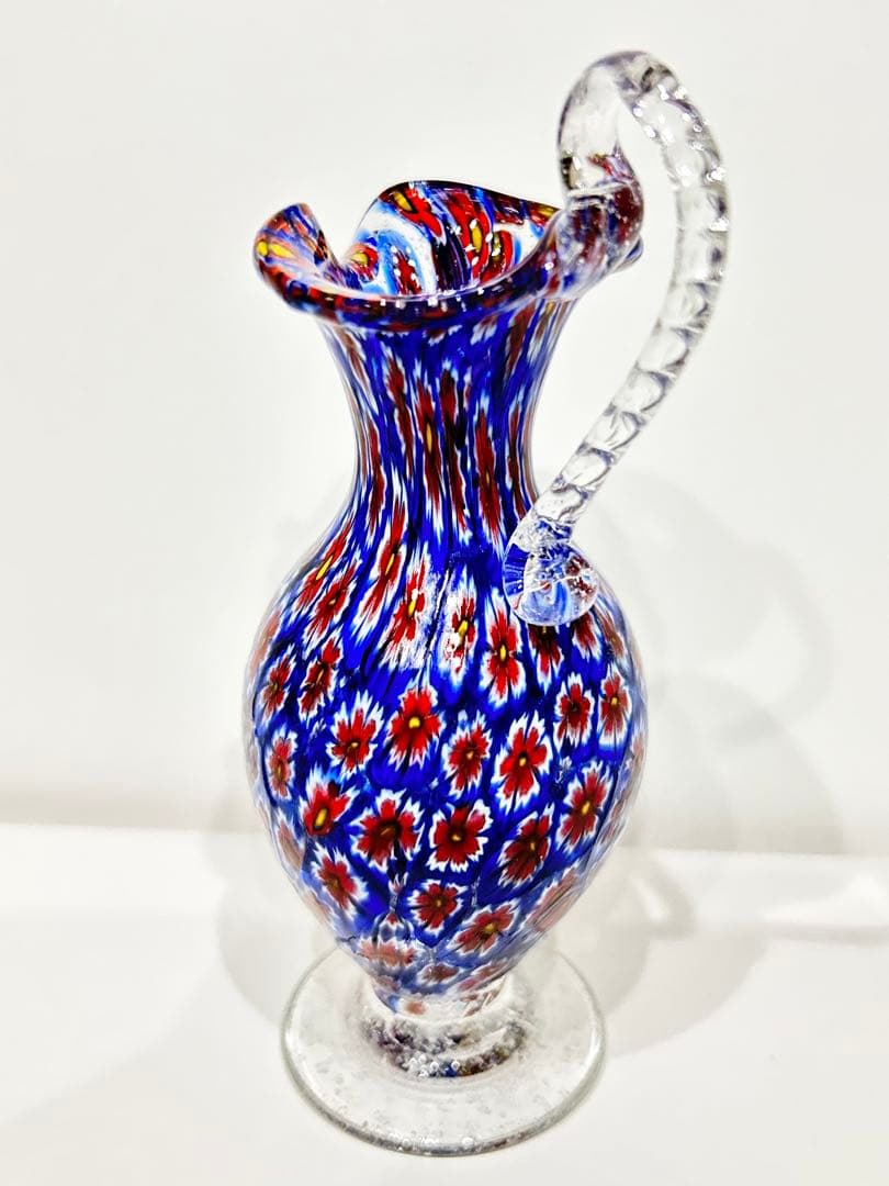 レトロ ベネチアン ガラス ムラーノ ミルフィオリ 水差し イタリア ブルー