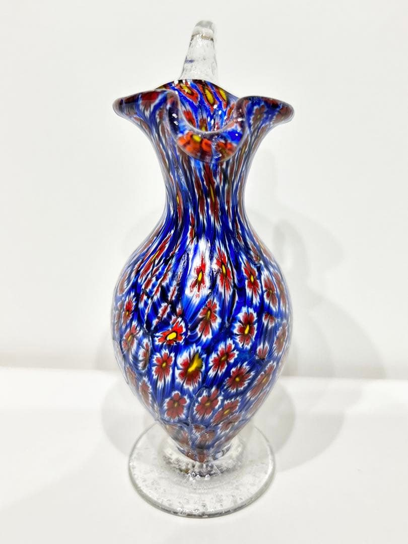 レトロ ベネチアン ガラス ムラーノ ミルフィオリ 水差し イタリア ブルー