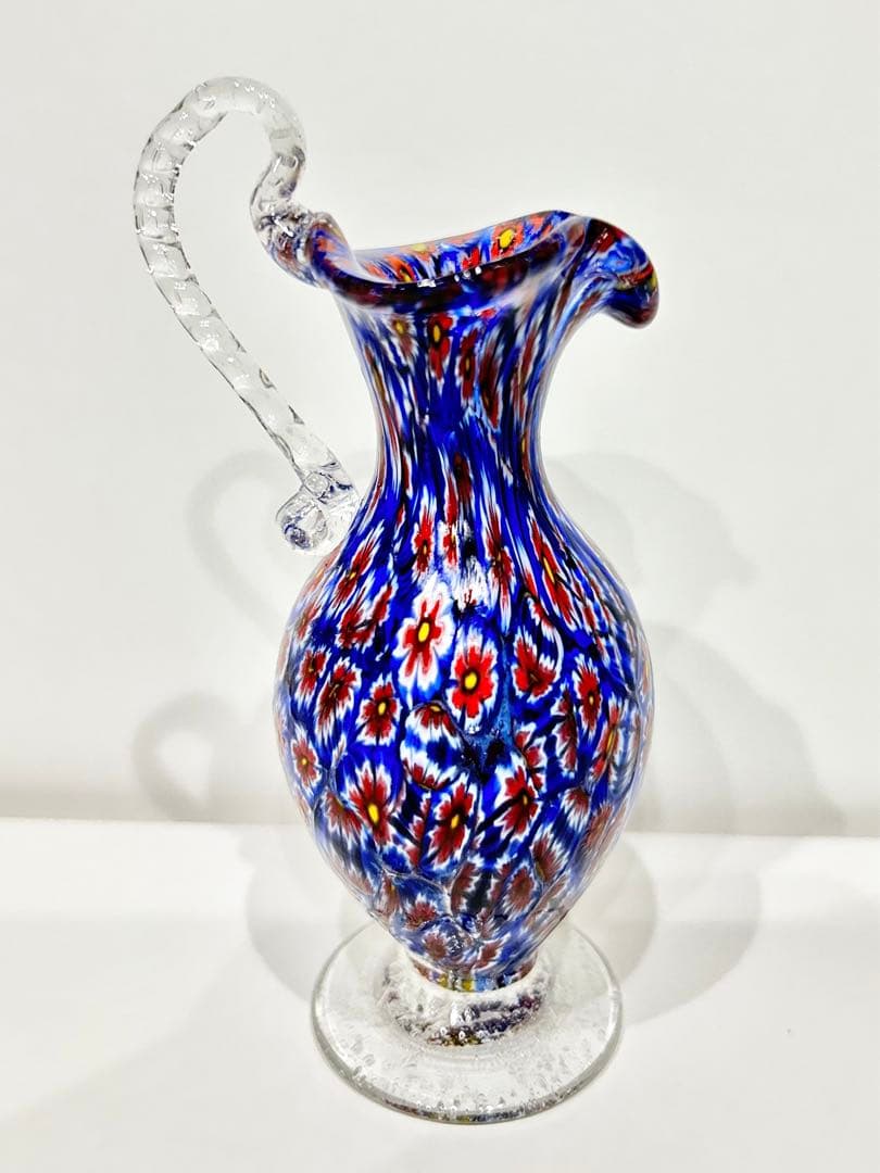 レトロ ベネチアン ガラス ムラーノ ミルフィオリ 水差し イタリア ブルー