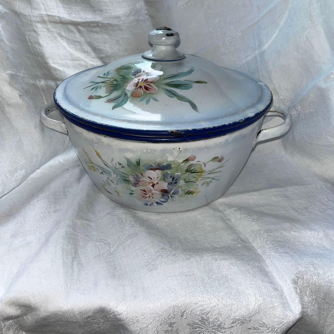 フランスアンティーク　JAPY スミレとスズランホーロースーピエールチューリーン