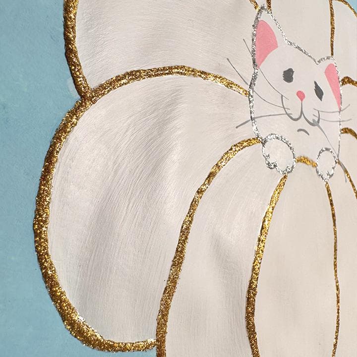 白猫の華　1点もの　アクリル画　A4　アート　額付き　送料無料