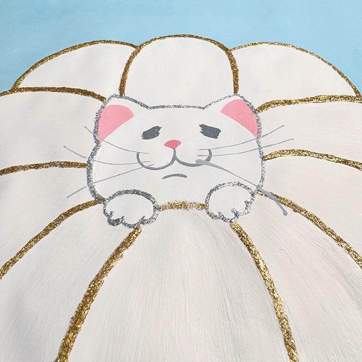 白猫の華　1点もの　アクリル画　A4　アート　額付き　送料無料