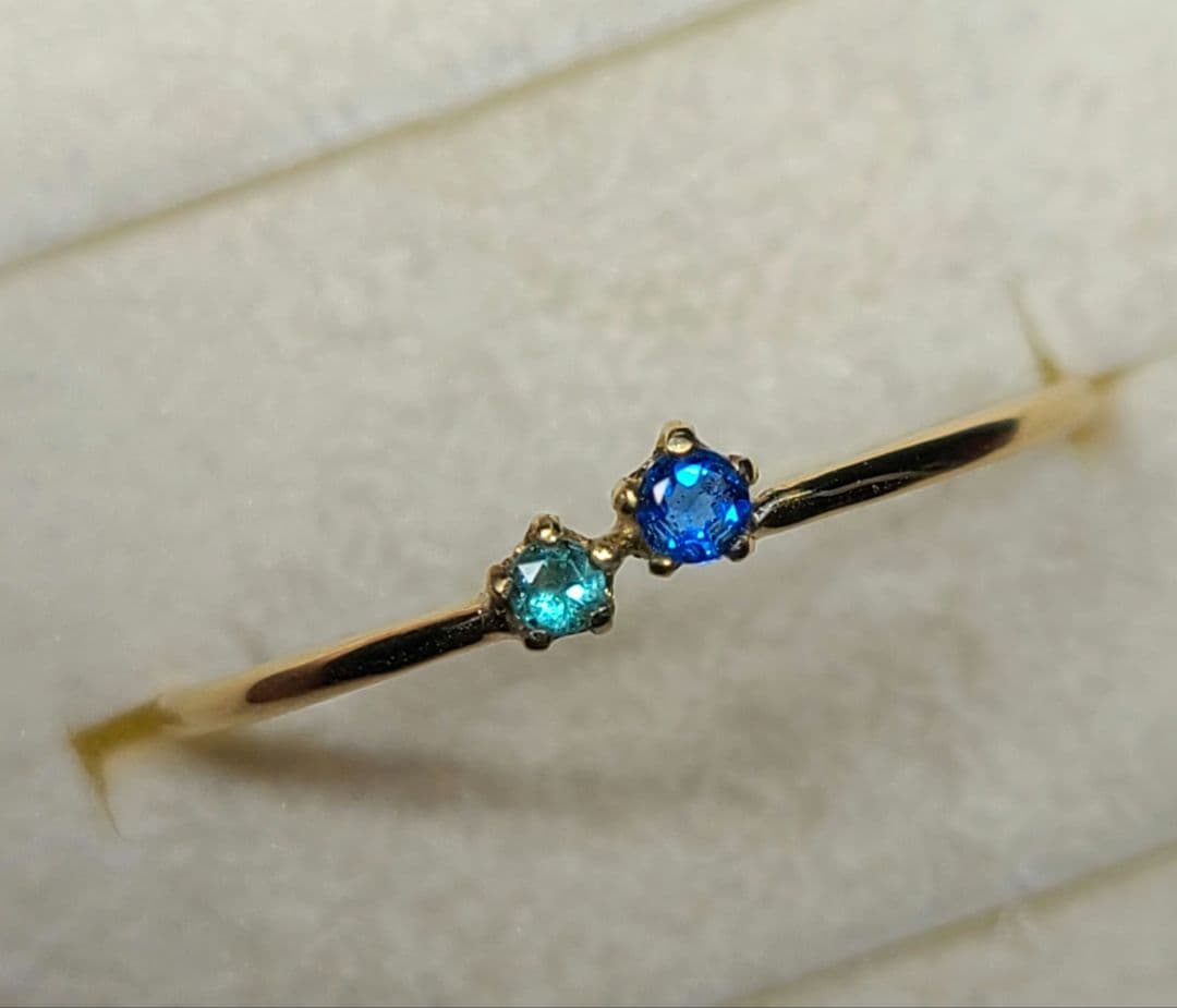 ビビッドブルーの共演★バターリャパライバトルマリン&アウイナイト18金リング★